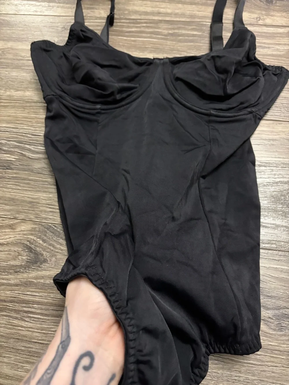 80s/90s European Vintage Marilyn Shapewear Nylon Bodysuit (Black) Size S - Picture 3 of 7